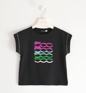 T-shirt per bambina con logo 500 di paillettes reversibili NERO